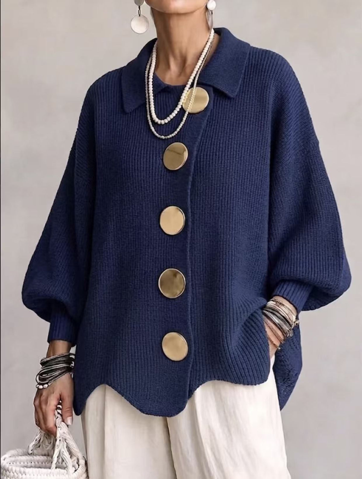 Daniëlle - Women's oversized ribbed knit button-up cardigan