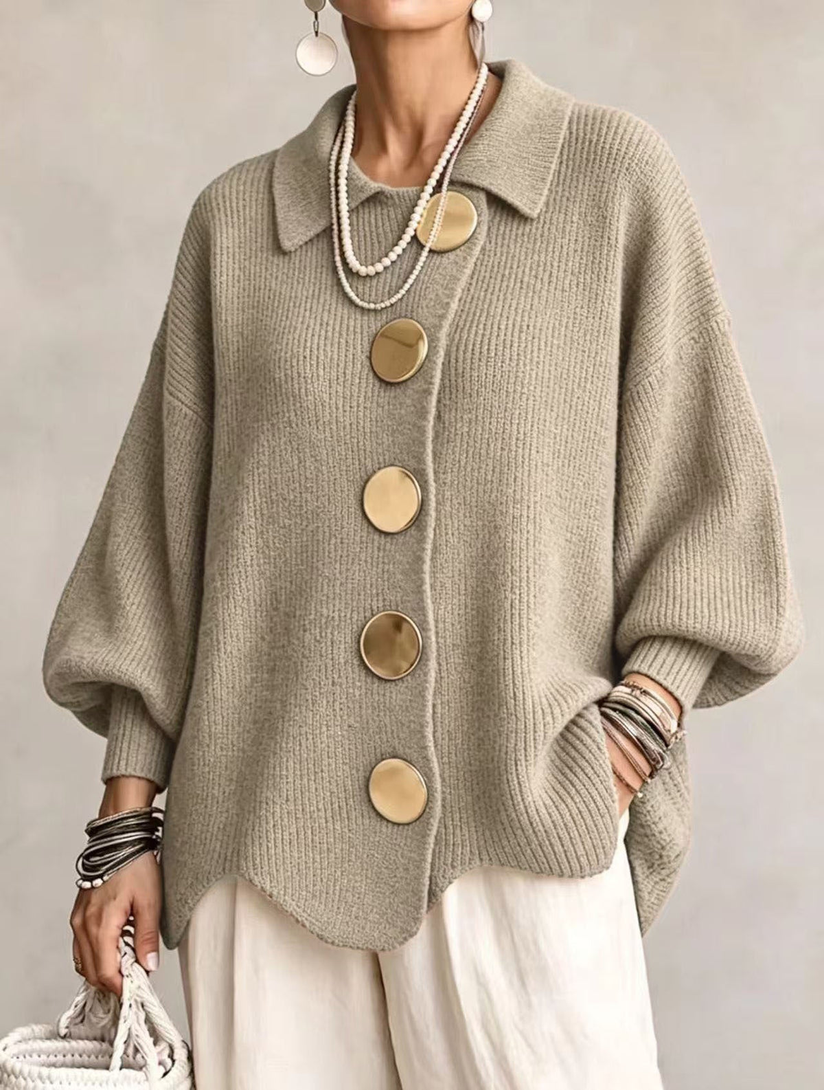 Daniëlle - Women's oversized ribbed knit button-up cardigan