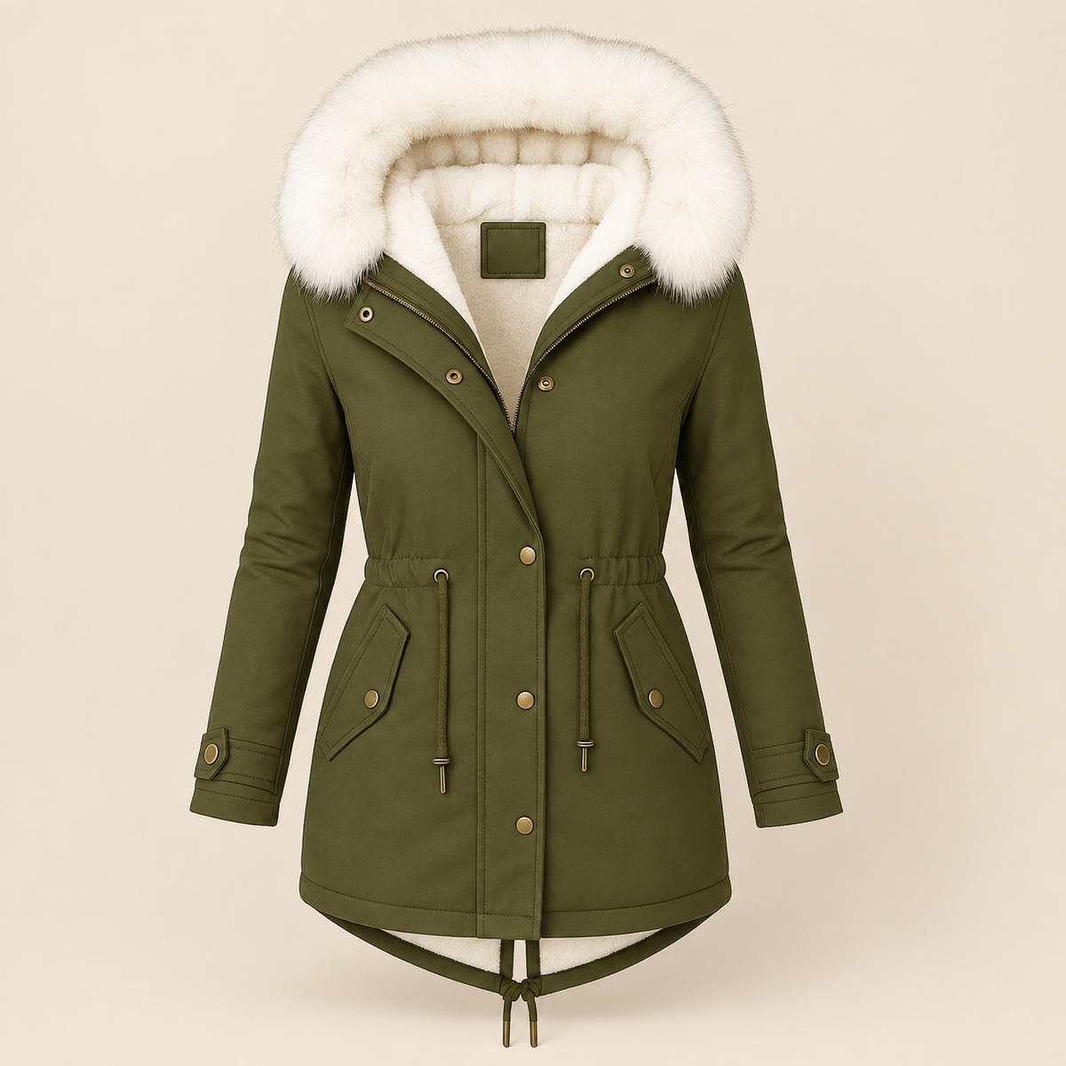 Charline - Women's long hooded parka with adjustable waist