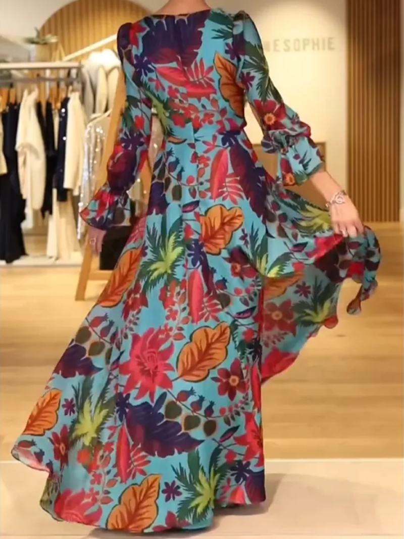 Savelie  - Robe Longue Florale Col V Élégant