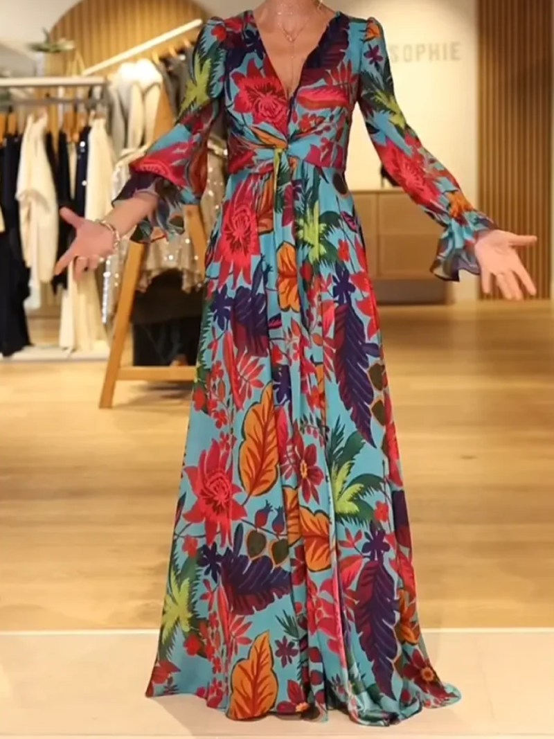 Savelie  - Robe Longue Florale Col V Élégant