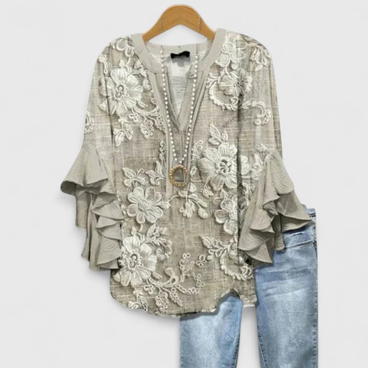 Myravelle - Blouse femme imprimée bohème manches volantées élégantes