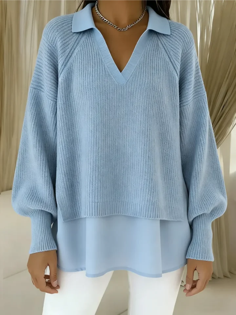 Helisavina - Pull Superposé Chic à Col V