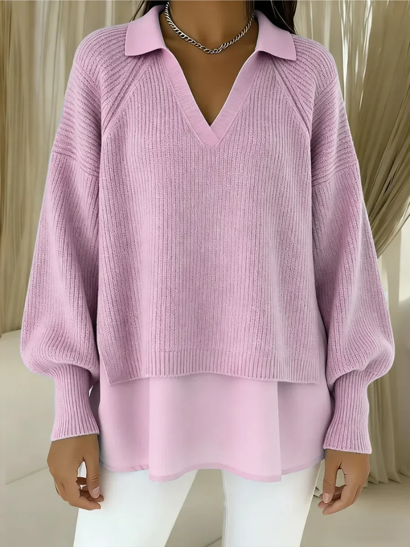 Helisavina - Pull Superposé Chic à Col V