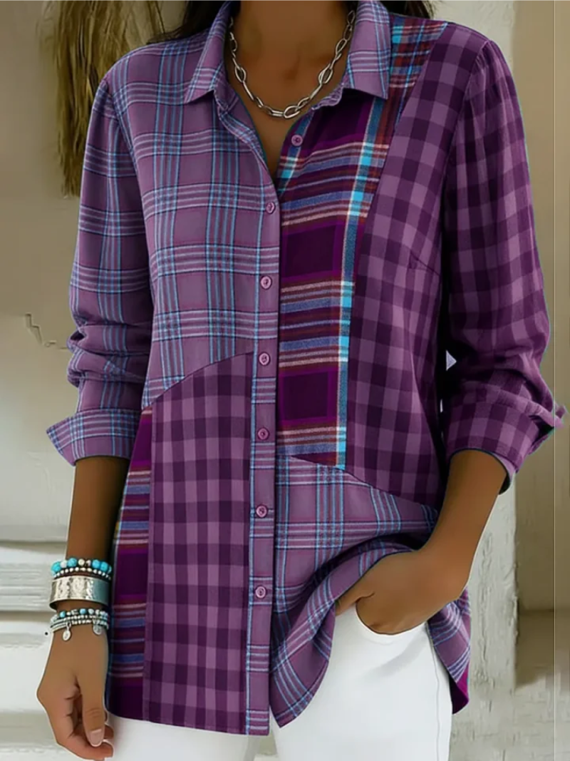 Doralynne – Chemise à Carreaux Patchwork au Style Décontracté Chic
