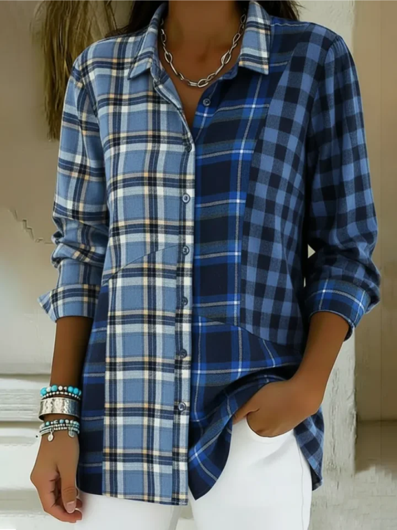 Doralynne – Chemise à Carreaux Patchwork au Style Décontracté Chic