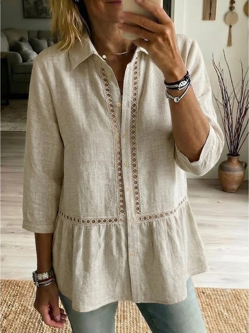 Nyvora - Chemise femme fluide boutonnée col classique détails ajourés élégants
