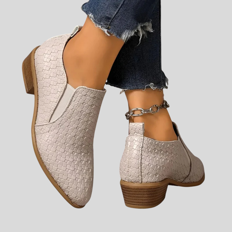 Irèn - Bottines femme effet tressé à enfiler avec talon stable