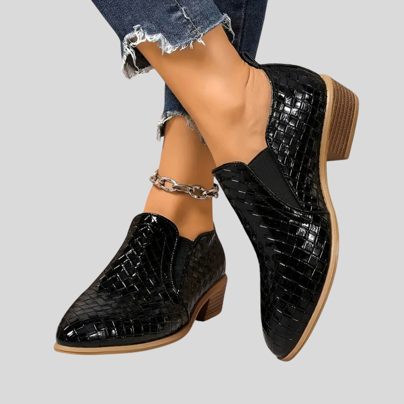 Irèn - Bottines femme effet tressé à enfiler avec talon stable