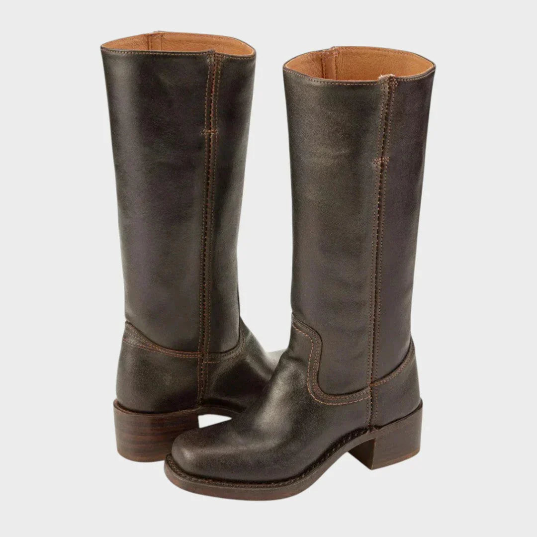Marivellea - Bottes en Cuir Rétro pour Femme