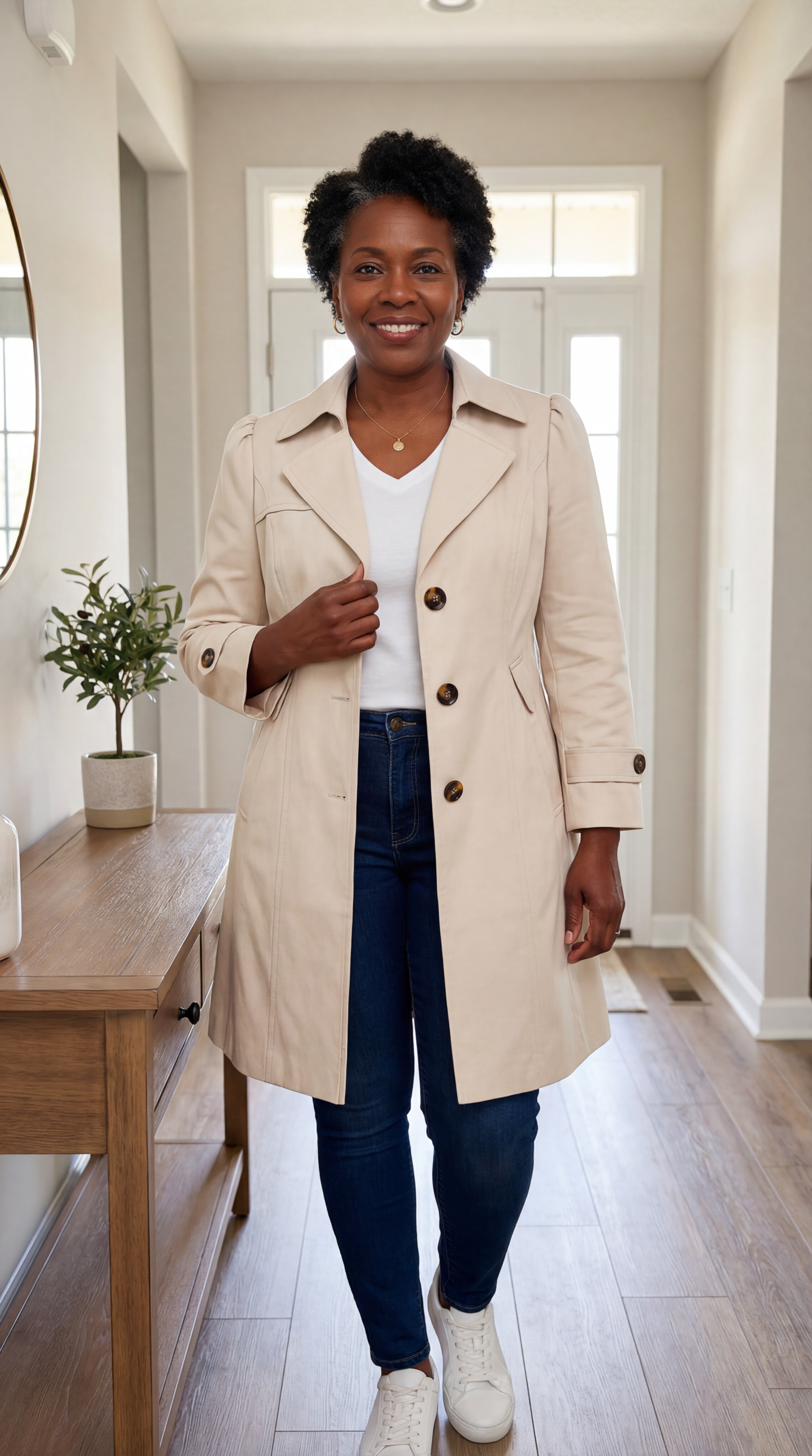 Glyorae - Manteau trench femme élégant coupe ajustée style classique intemporel