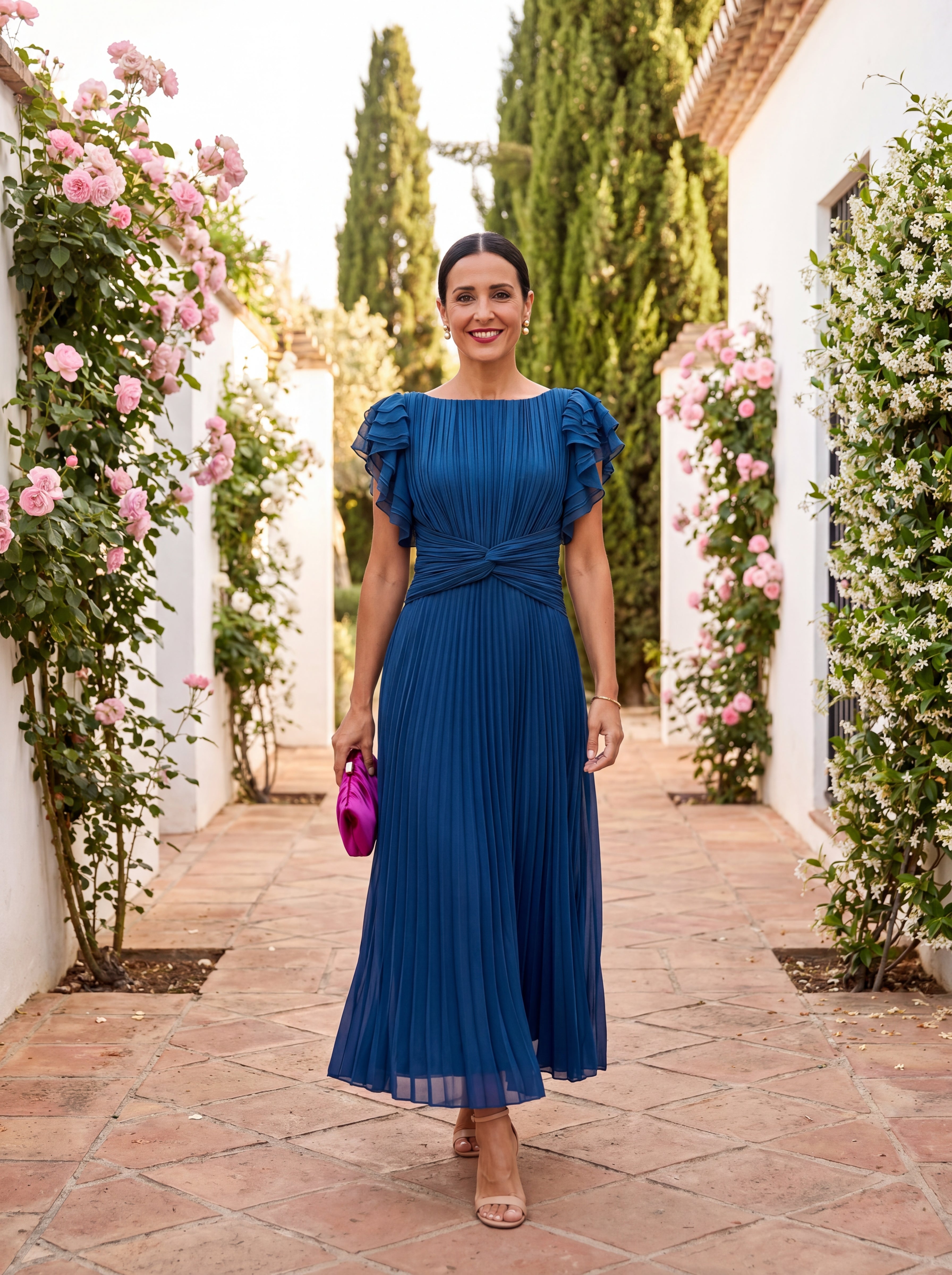 Myralune - Robe plissée élégante fluide pour mariages et soirées chics
