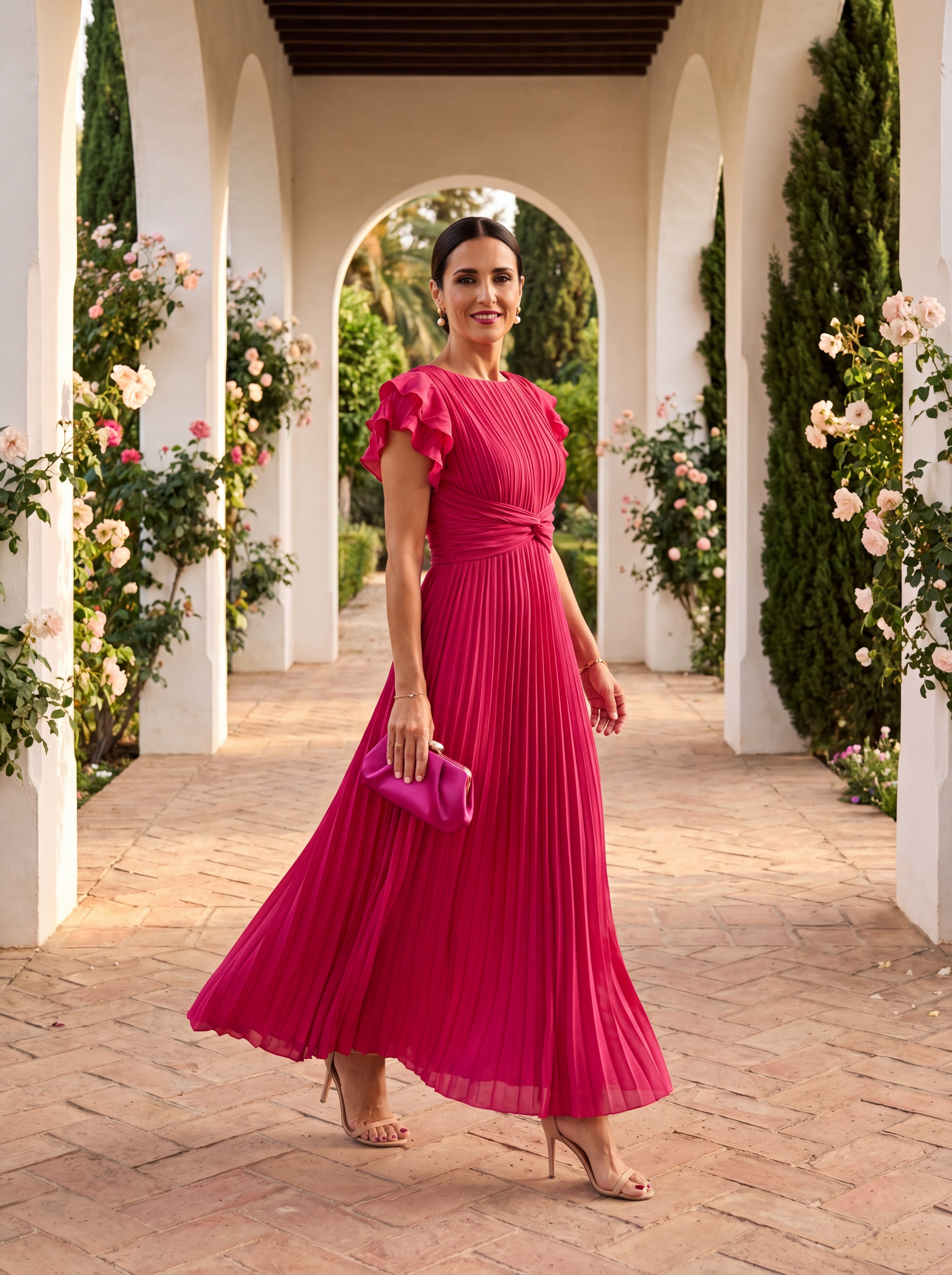 Myralune - Robe plissée élégante fluide pour mariages et soirées chics