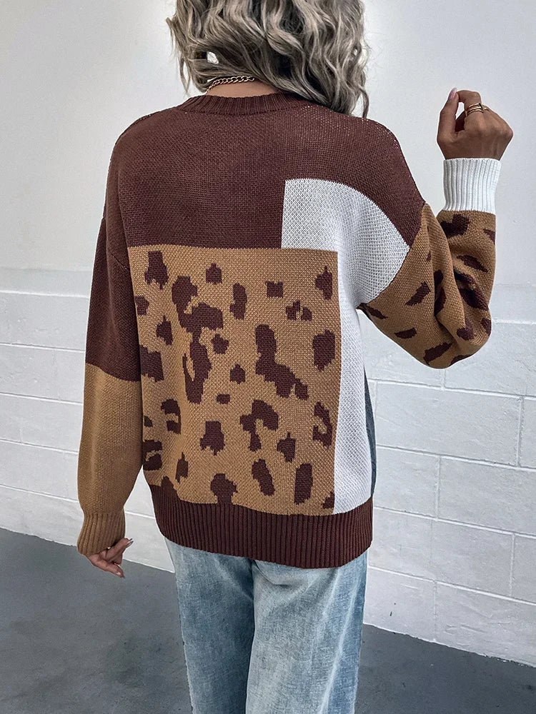 Kalirienne - Pull En Tricot Patchwork À Imprimé Léopard