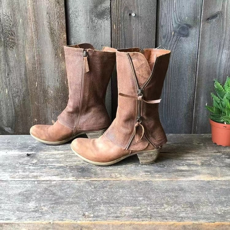 Anerisse - Bottes d’hiver pour femme en cuir imperméable au style intemporel
