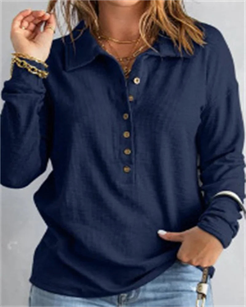 Marlène - Chemise confortable en coton à col en V pour femmes