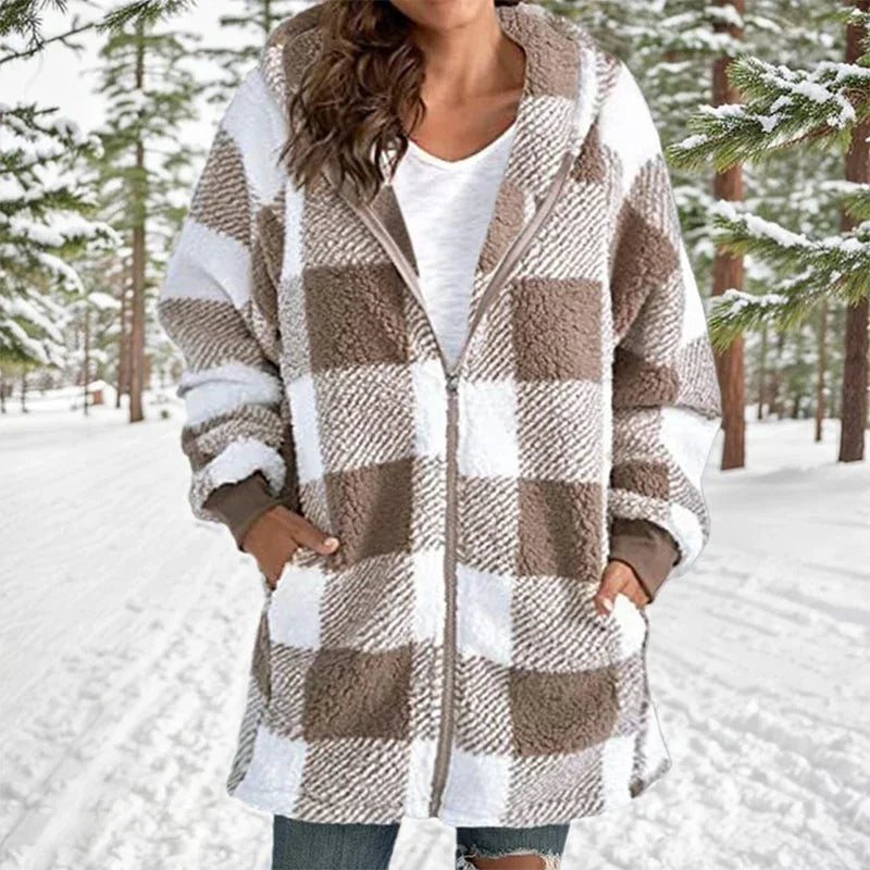 Geneve - Manteau Oversize Plaid à Capuche