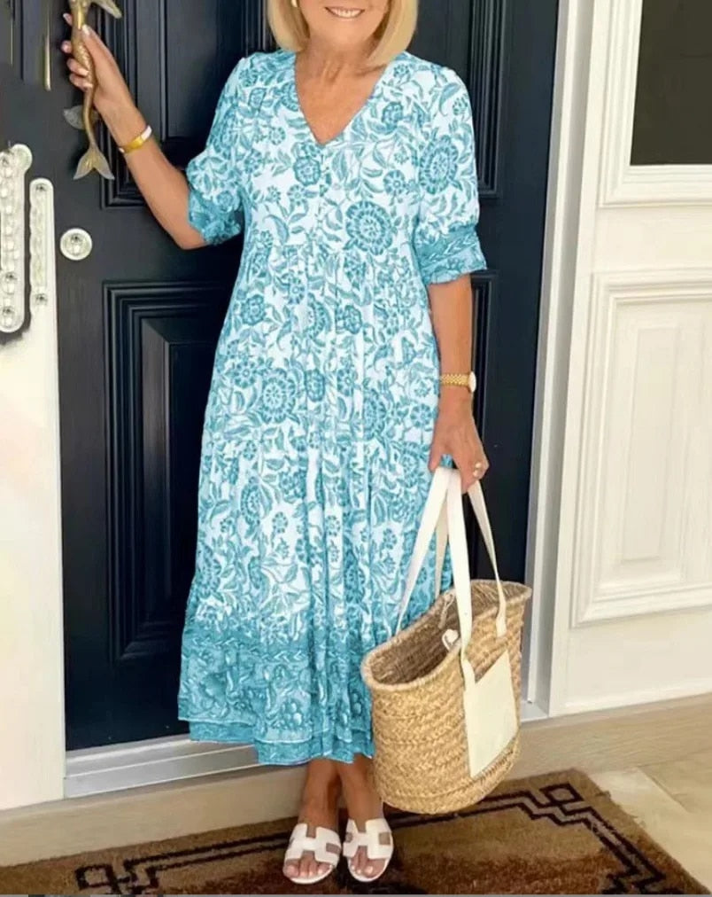 Aude - Robe élégante à fleurs avec décolleté en V