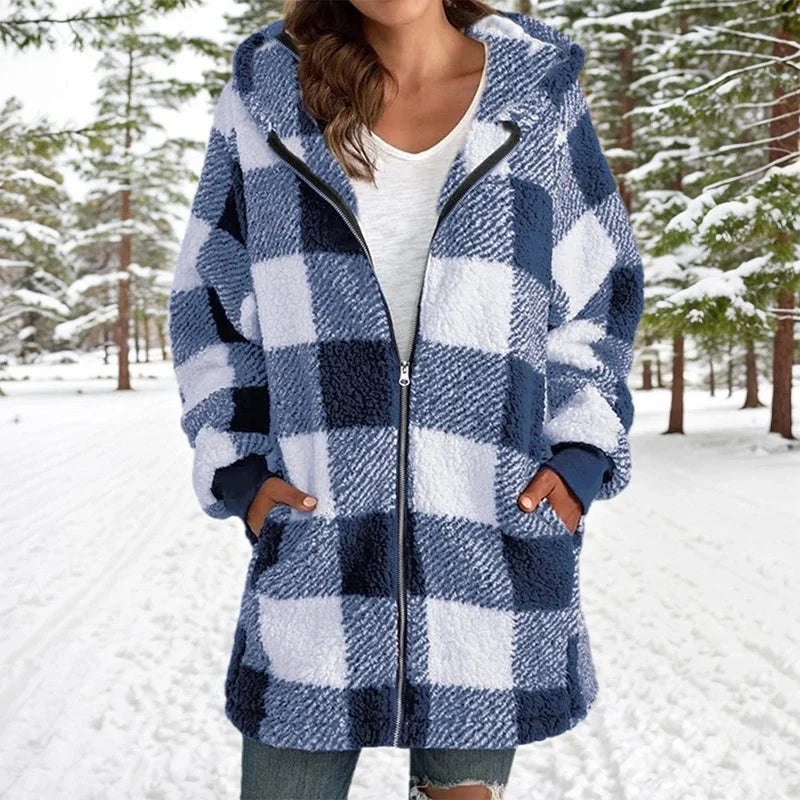 Geneve - Manteau Oversize Plaid à Capuche