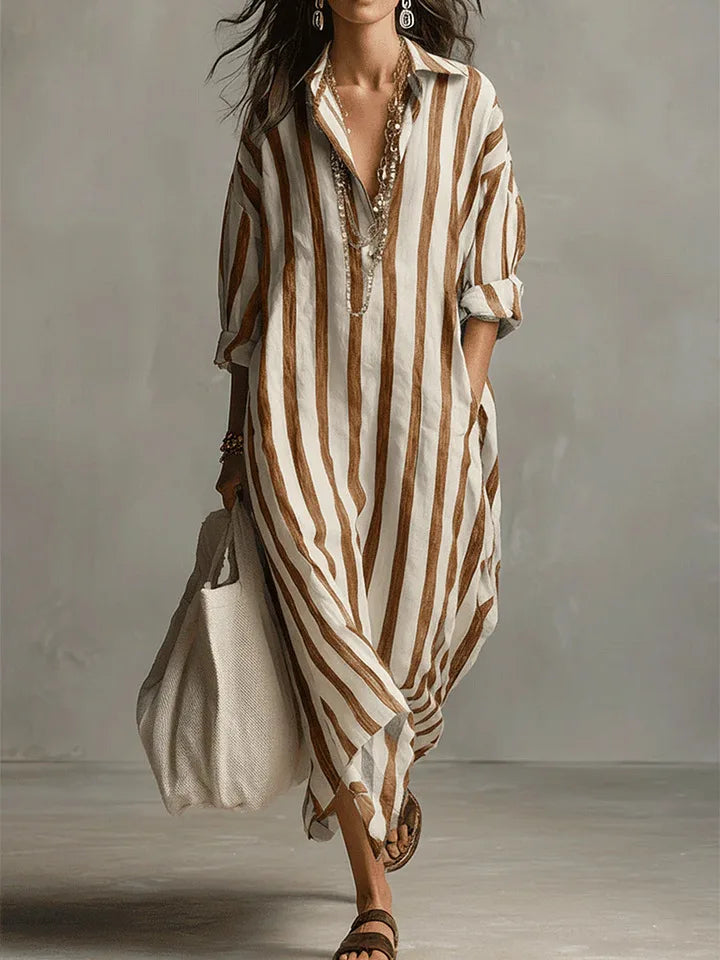 Pryxae - Robe Femme Longue Rayée Fluide Coupe Ample Style Décontracté Été