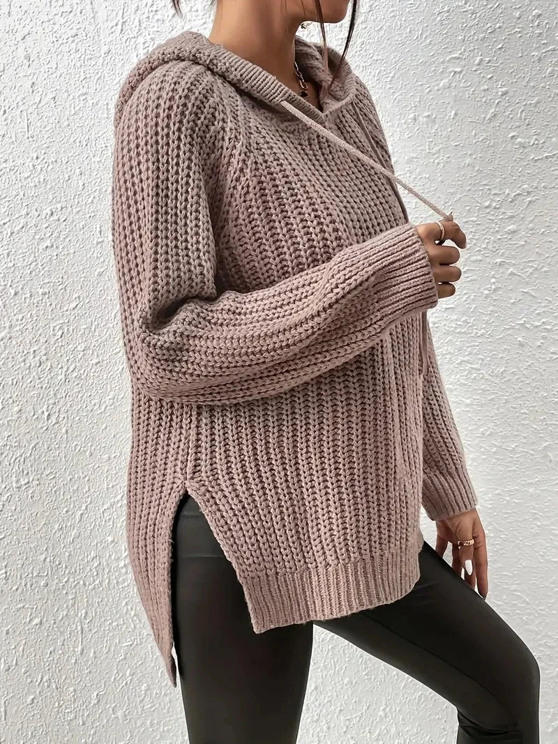 Maryvonne - Pull à Capuche avec Ourlet Fendu pour un Look Décontracté