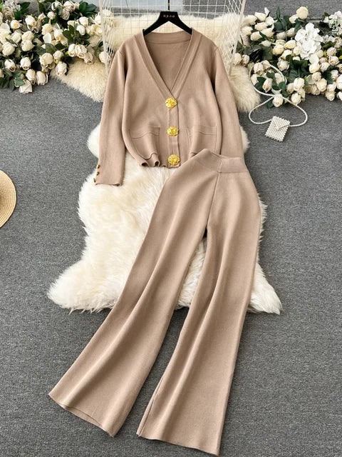 Nel - Ensemble Tricot Chic Cardigan et Pantalon Large