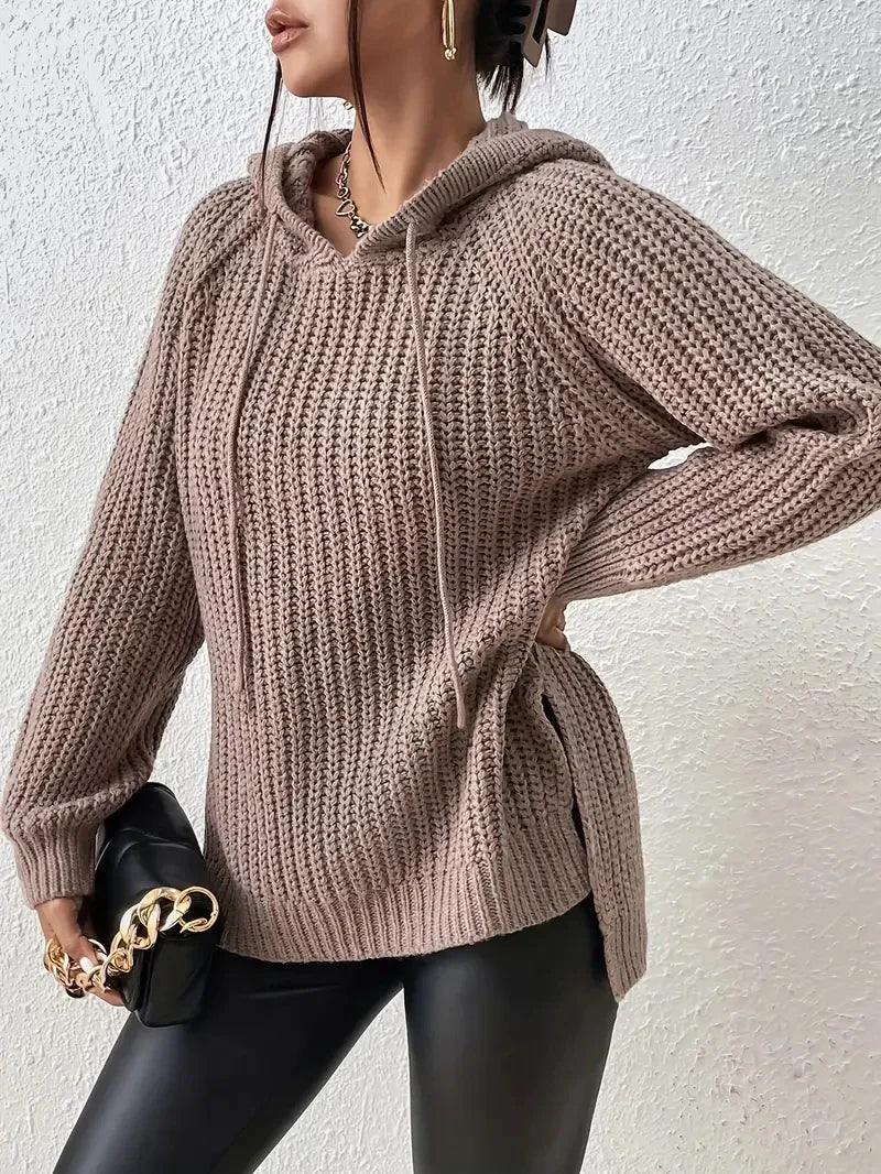 Maryvonne - Pull à Capuche avec Ourlet Fendu pour un Look Décontracté