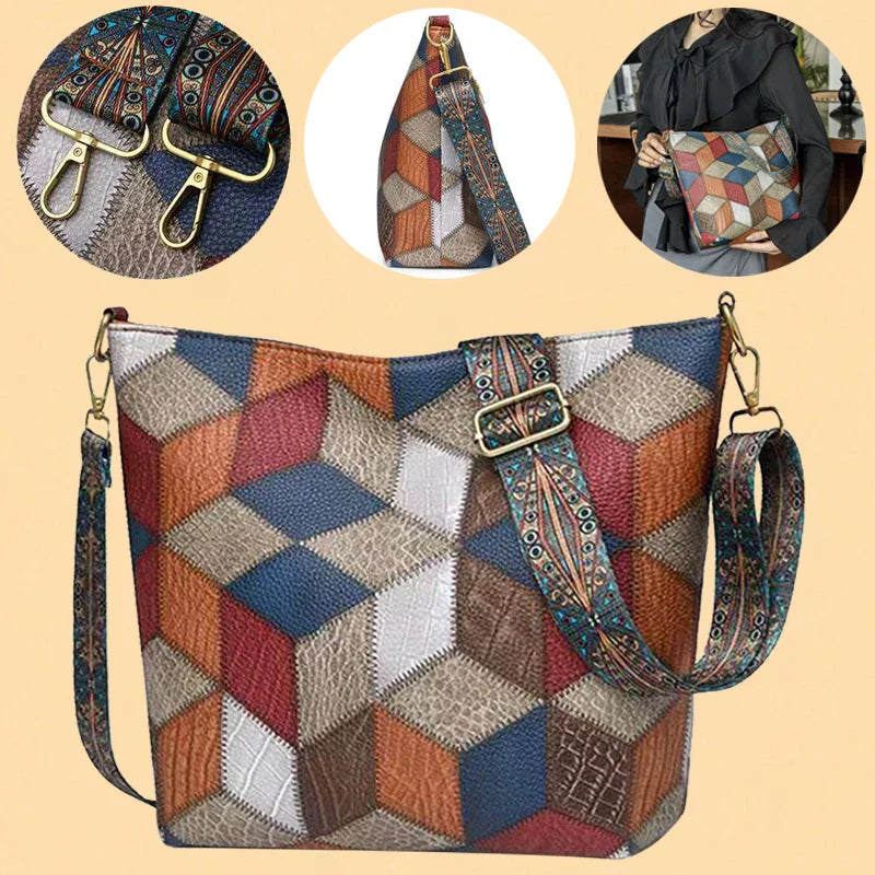Mariellea - Sac À Main En Cuir Véritable Style Mosaïque