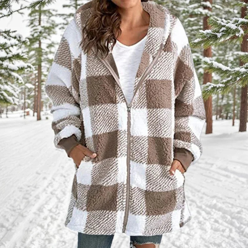 Geneve - Manteau Oversize Plaid à Capuche