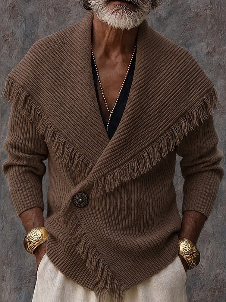 Tristan - Cardigan homme tricoté à col châle frangé