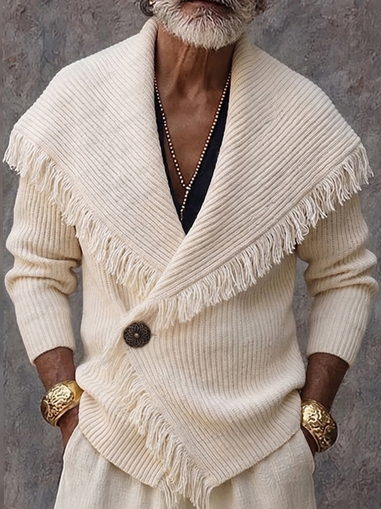 Tristan - Cardigan homme tricoté à col châle frangé