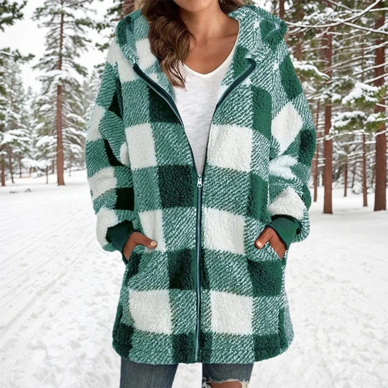 Geneve - Manteau Oversize Plaid à Capuche