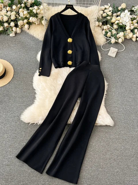 Nel - Ensemble Tricot Chic Cardigan et Pantalon Large