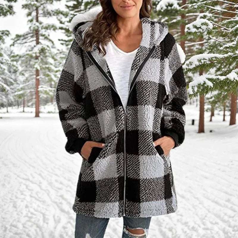 Geneve - Manteau Oversize Plaid à Capuche