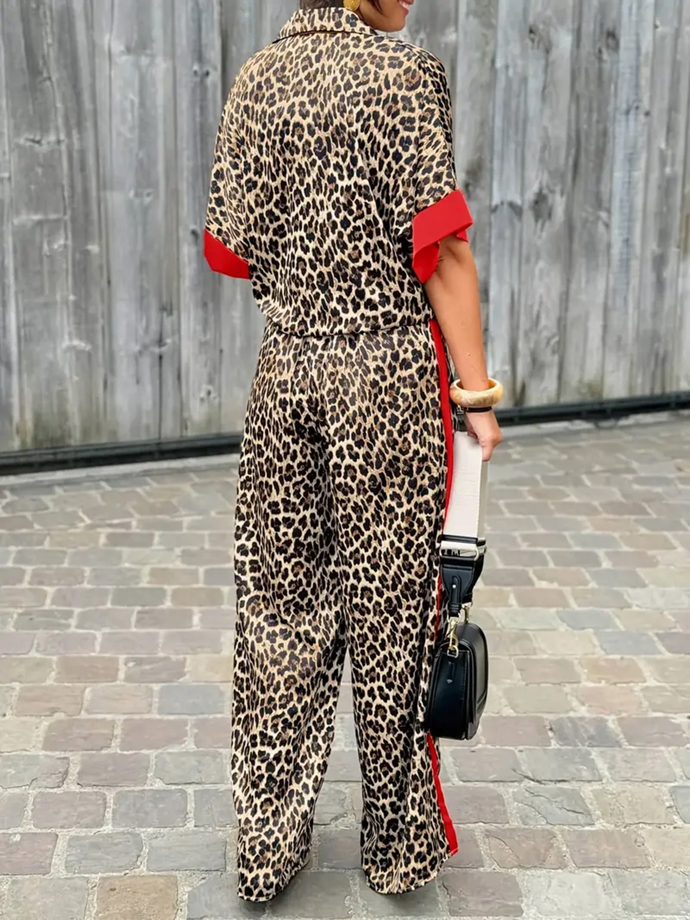 Cyra - Ensemble Imprimé Léopard avec Pantalon à Jambes Larges