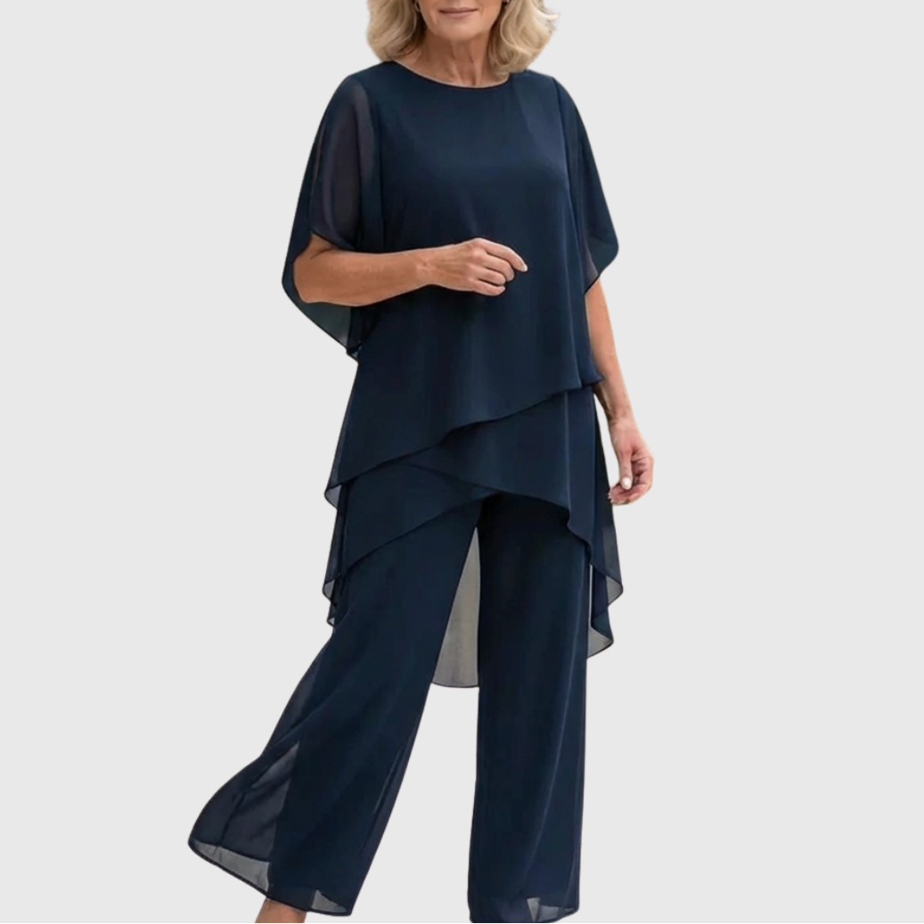Fosira - Ensemble Femme Élégant Drapé Pantalon Palazzo Fluide