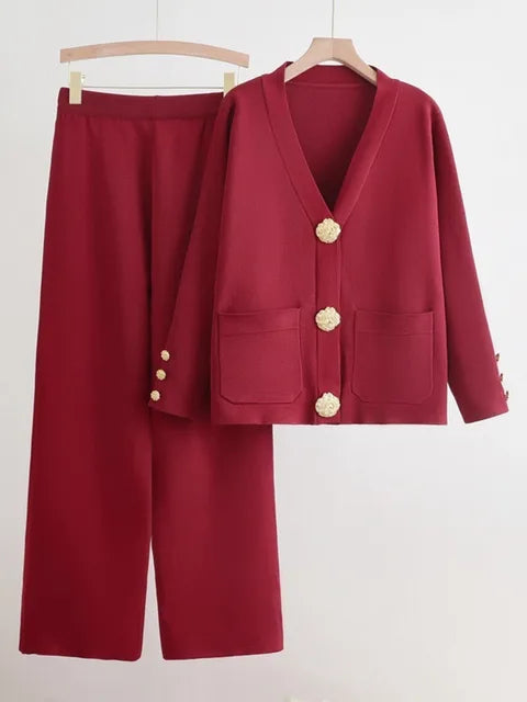 Nel - Ensemble Tricot Chic Cardigan et Pantalon Large