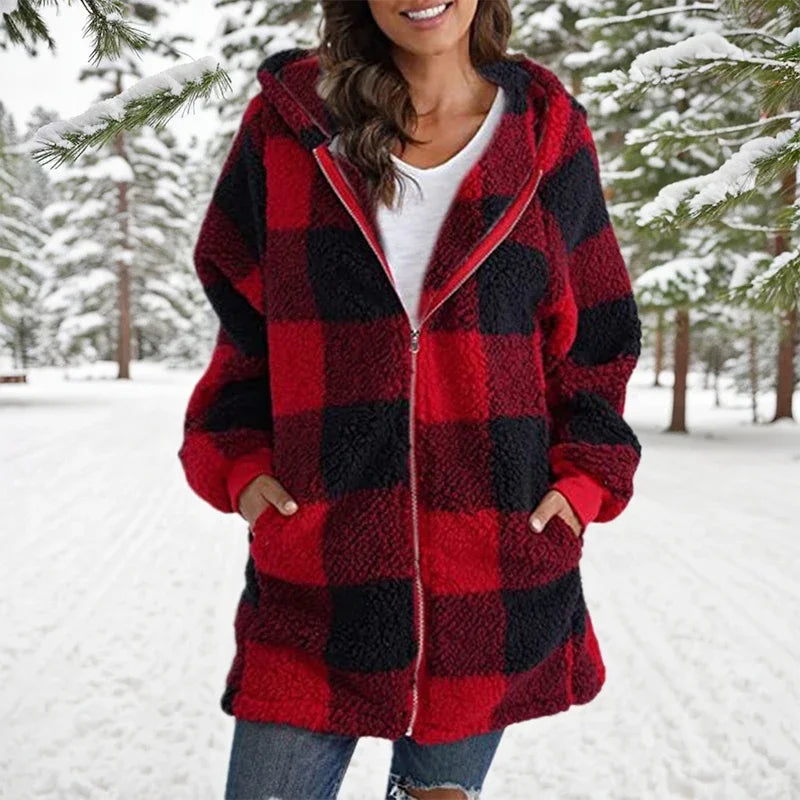 Geneve - Manteau Oversize Plaid à Capuche