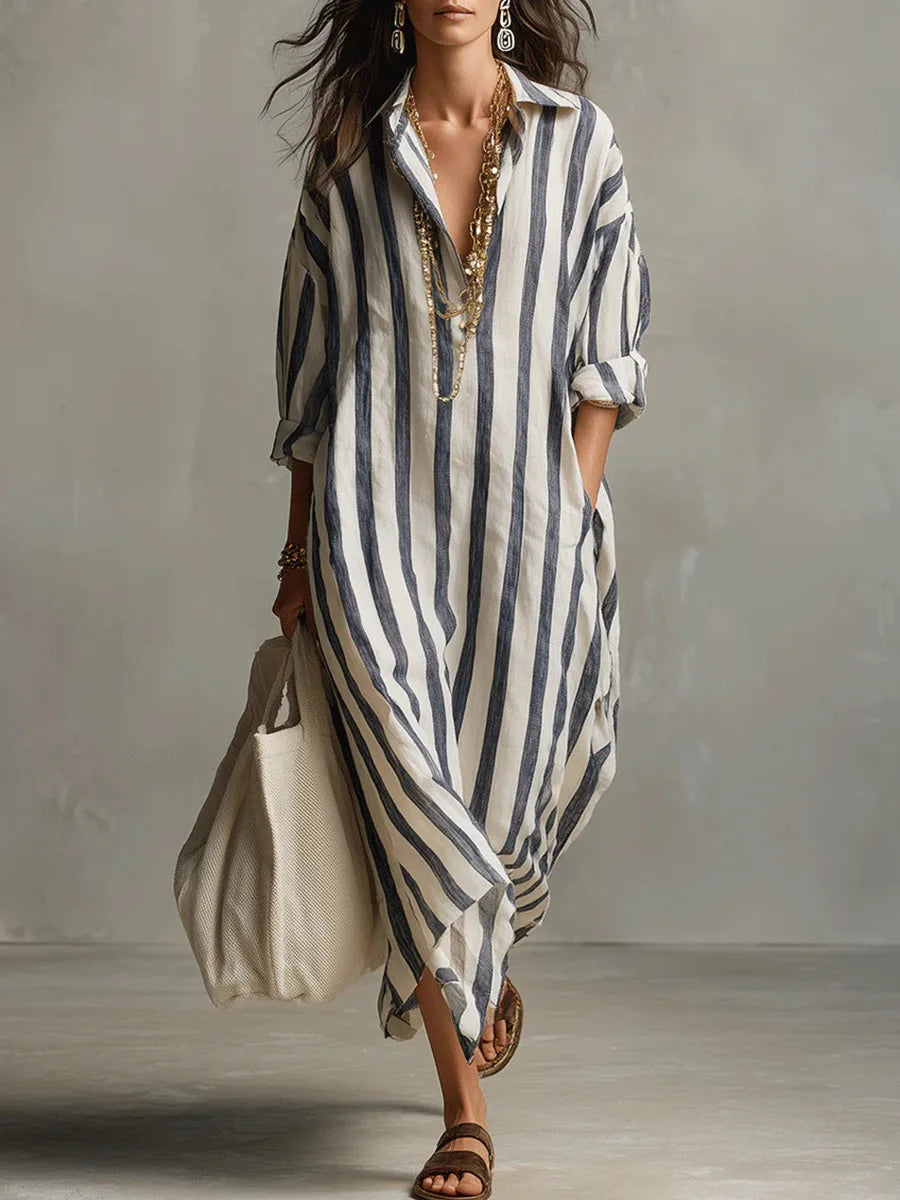 Pryxae - Robe Femme Longue Rayée Fluide Coupe Ample Style Décontracté Été