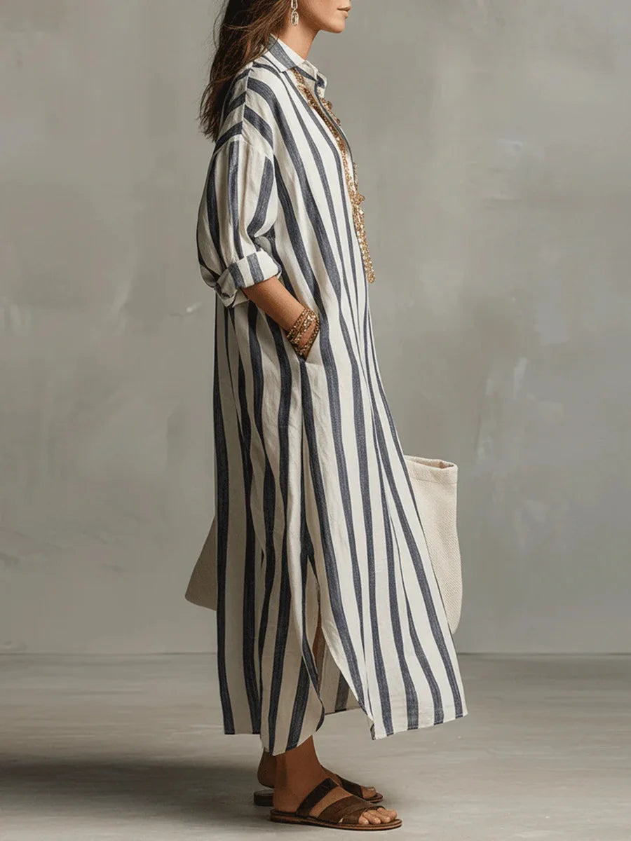 Pryxae - Robe Femme Longue Rayée Fluide Coupe Ample Style Décontracté Été