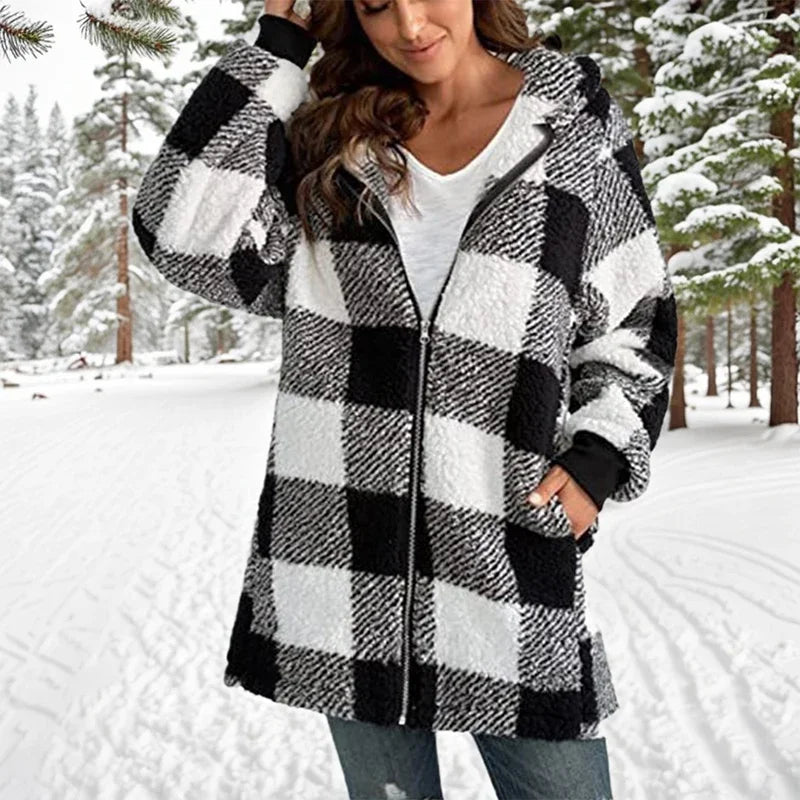 Geneve - Manteau Oversize Plaid à Capuche