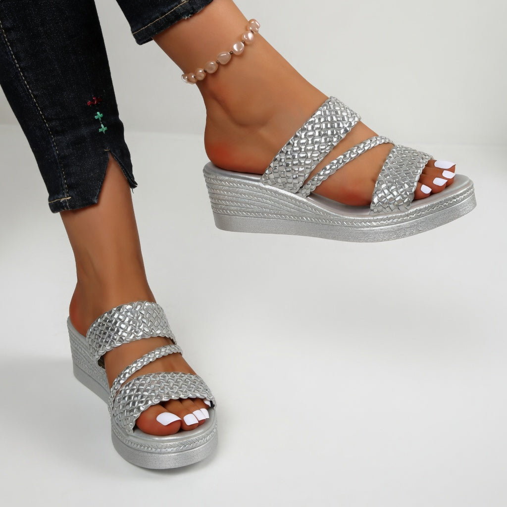 Hysoria - Sandales femme compensées tressées à brides croisées