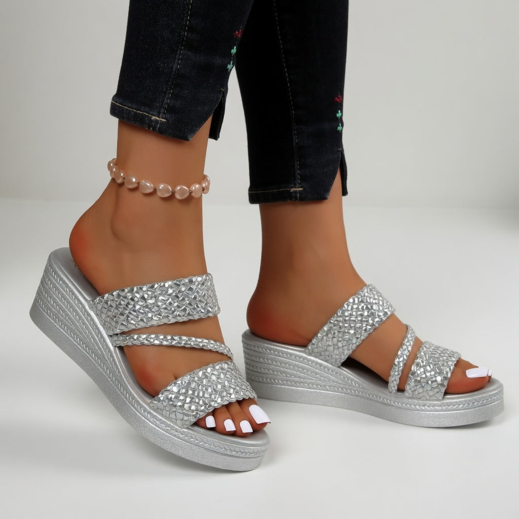 Hysoria - Sandales femme compensées tressées à brides croisées