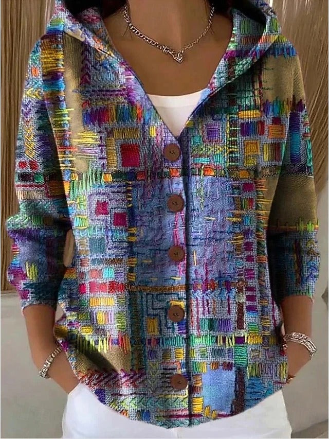 Neravellora - Cardigan Artistique à Capuche Boutonnée