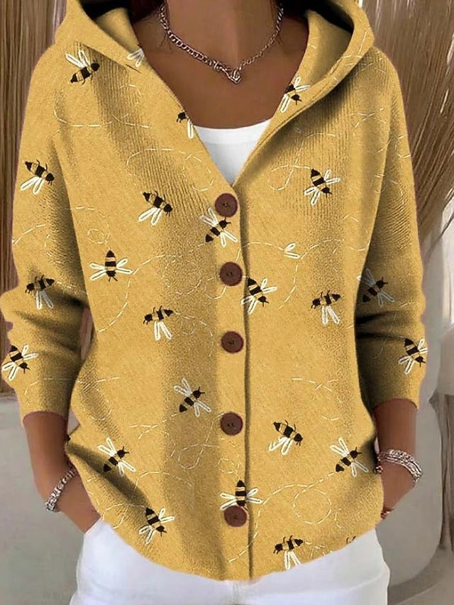 Neravellora - Cardigan Artistique à Capuche Boutonnée
