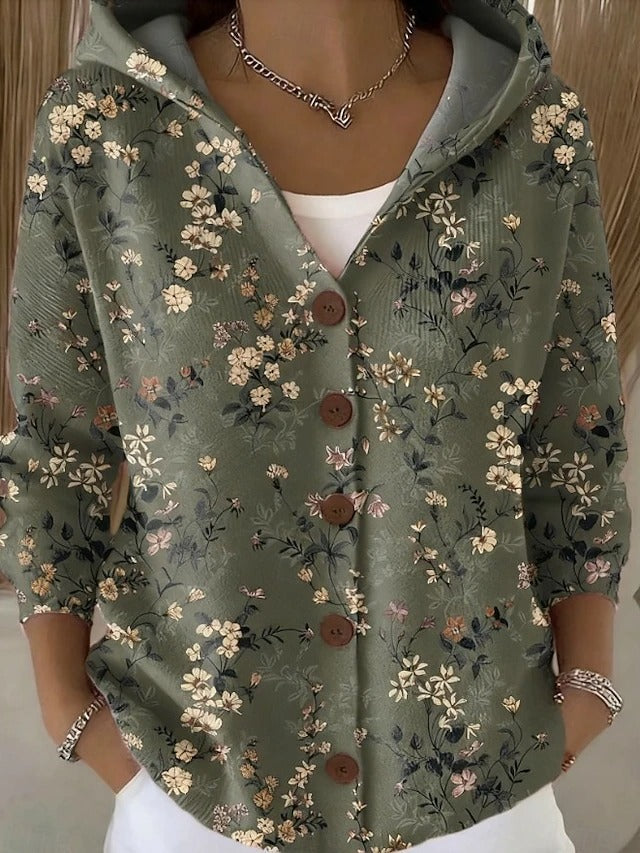 Neravellora - Cardigan Artistique à Capuche Boutonnée