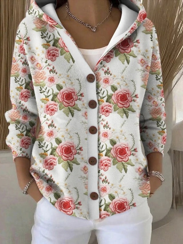 Neravellora - Cardigan Artistique à Capuche Boutonnée