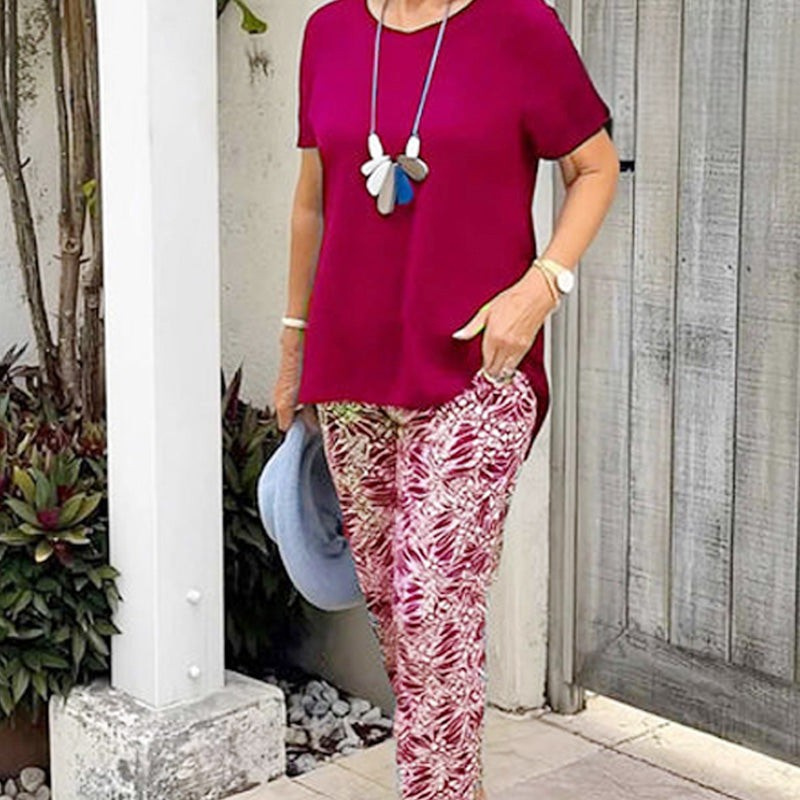 Ixoria - Ensemble femme coton décontracté avec pantalon imprimé fluide