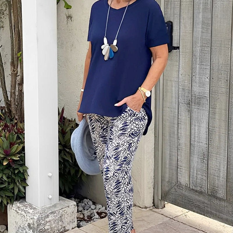 Ixoria - Ensemble femme coton décontracté avec pantalon imprimé fluide