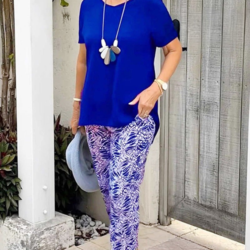 Ixoria - Ensemble femme coton décontracté avec pantalon imprimé fluide